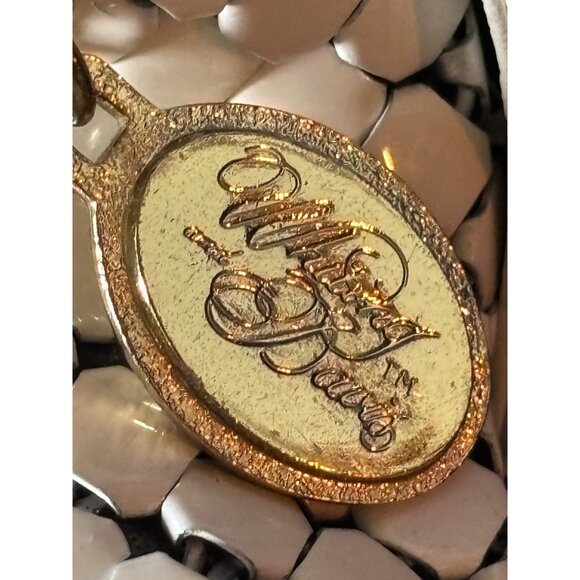 Whiting & Davis Metal Mesh Shoulder Bag Leather Strap Gold Charm 70s Y2K Disco - Picture 4 of 13